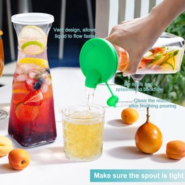 4 Pack 1 Liter Square Glass Water Carafe with 6 Lids and 2 Silicone Pour Spouts! 35 Oz Glass Pitchers for Fridge - Glass Beverage Dispensers for Iced Tea, Beverage, Milk, Cold Brew and Mimosa Bar