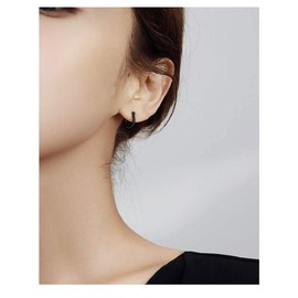 Black Hoop Earrings for Women- 3 Pairs 925 Sterling Silver Small Black Hoops| Black Huggie Earrings Sets for Women Men (13mm 15mm 20mm)