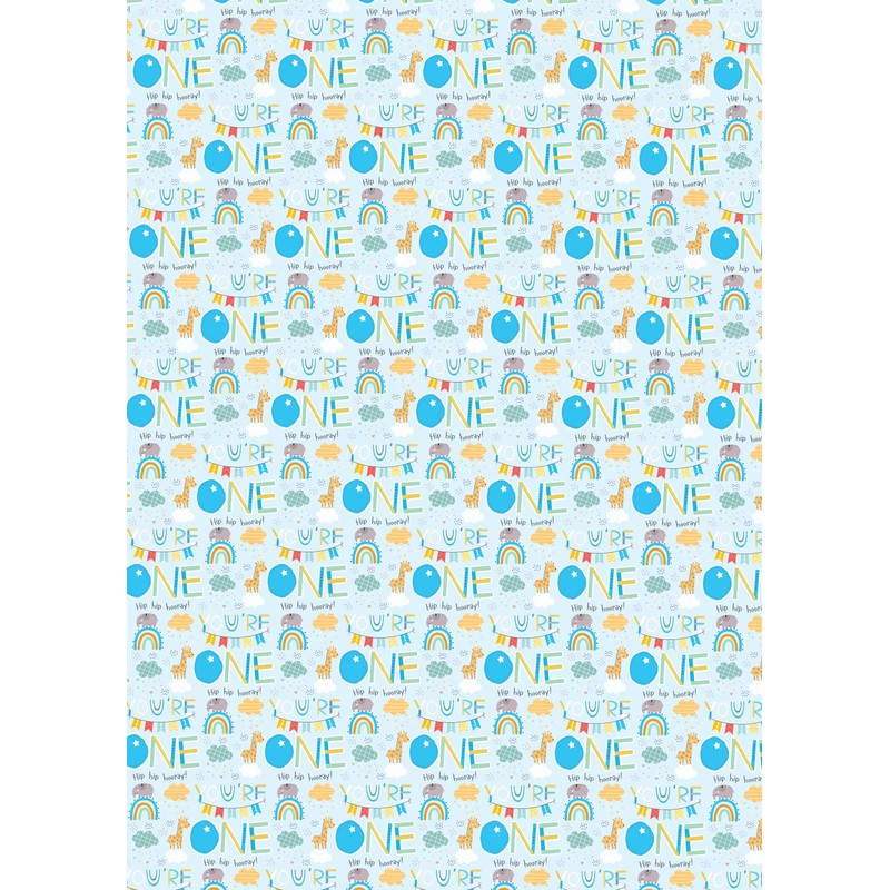 2 Sheets 1st Birthday Boy Age 1 Animals Rainbow Wrapping
