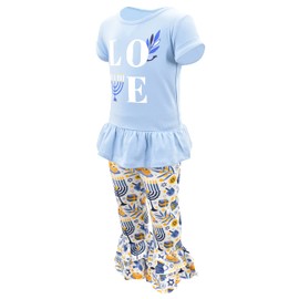 Unique Baby Conjunto de pantalones con volantes para niñas Love Menorah Hanukkah, Hanukkah Pastelería, 6 Años