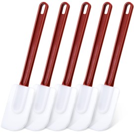 meekoo Set of 5 Silicone Spatula Rubber Spatulas Heat Resistant Silicone Spatulas High Temp Silicone Spatula for Kitchen Cooking Mixing Frying Spreading Baking, Dishwasher Safe(Brown Red,14 Inch)