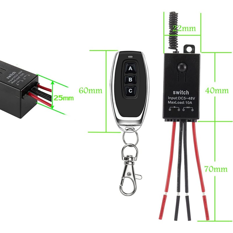 Meskliu 12v Mini Remote Control Switch,3 Way Wireless Lights Switch