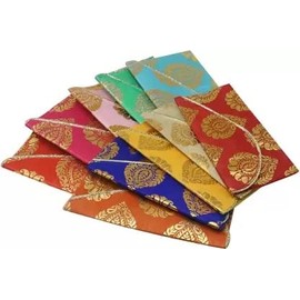 Pack of 5 Colours Randomly Picked Colourful Designer Shagun Lifafa/Money Gift Envelope for Gifting Money on Any Occasion Shagun Envelopes (Gold Style 04)
