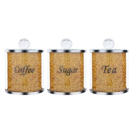 sugarchef Sugar Flour Tea Coffee Storage Container 3pcs Crystal Lid Cookie Candy Kitchen Canisters Glass Spice Jars Crushed Diamond Home Decor,Gold (36oz)