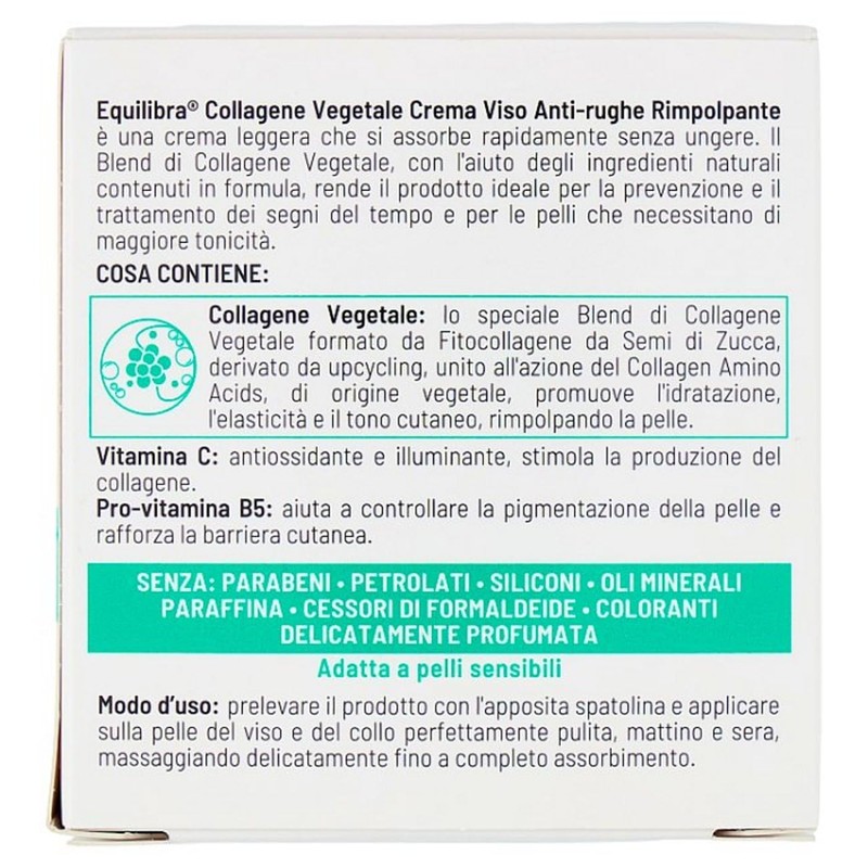 Equilibra, Collagene Vegetale Crema Viso Anti-rughe Rimpolpante, 50 ml ,