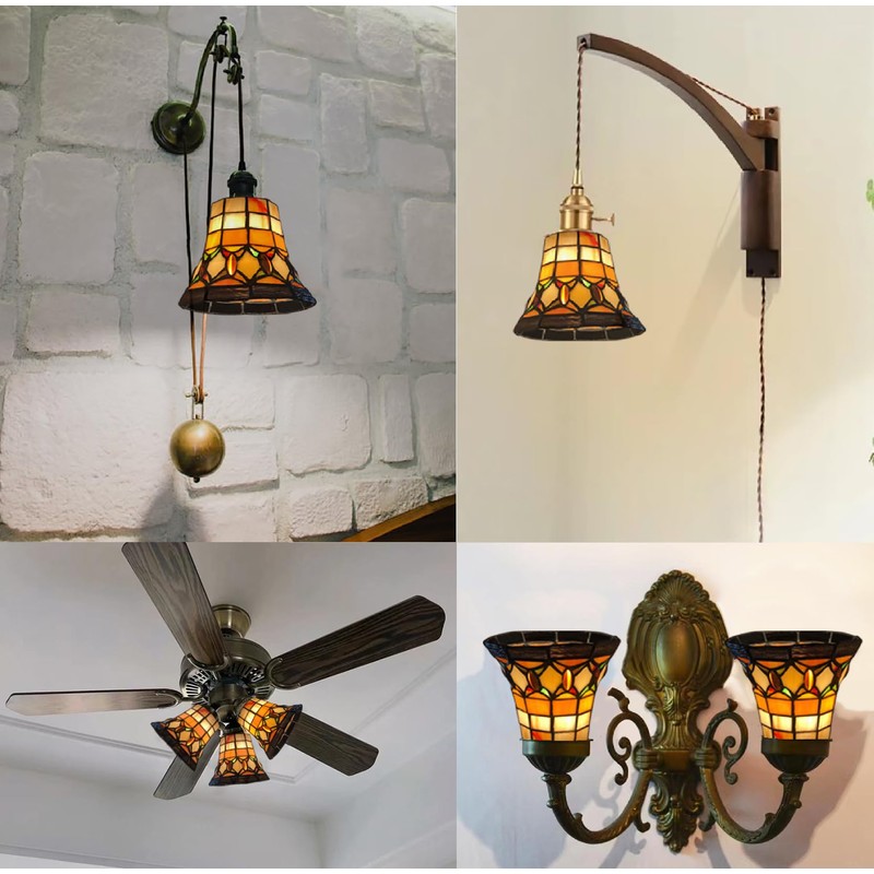 HUIMEIJU Tiffany style stained glass lampshade、Ceiling Fan light、Wall lampshade、Replacement lampshade.HMJ6037
