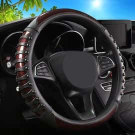 3D Massage Car Steering Wheel Cover,14.5-15 Inch Universal Brown Carbon Fibre Leather Covers Breathable Anti-Slip Odorless Steering Wheels Accessories for Men Women