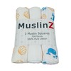 MuslinZ Baby Muslin Squares Burp Cloths 3 Pack 100% Pure Cotton, 70cms, Baby Essential, Soft Breathable and Absorbent (Sealife Combo)