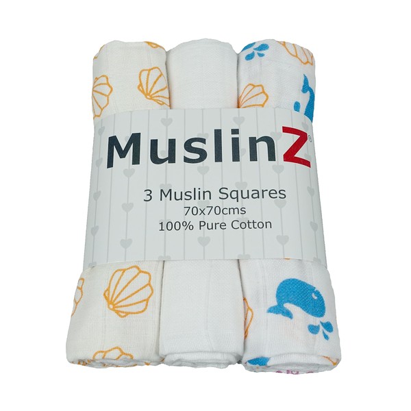 MuslinZ Baby Muslin Squares Burp Cloths 3 Pack 100% Pure