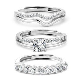ALEXCRAFT Rings Women Set Womens Rings Ster Silver Adjustable Ring For Women Set With Cubic Zircon Stones Stackable