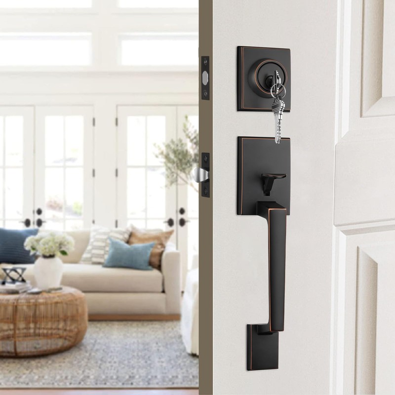 Haidms Oil-Rubbed Bronze Front Door Handle and Deadbolt Set, Entry