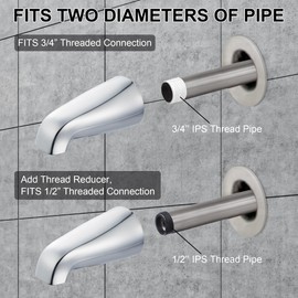 Dreyoo Universal Bath Tub Spout with Adapter, Fits 1/2"-3/4" IPS Inside Thread Connection, Chrome Finish, 5" Length