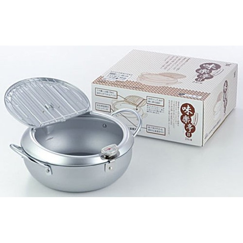 Yoshikawa SJ1025 Deep Frying Pot, Tempura Pot with Lid, Thermometer,