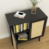 JOZZBY Rattan Sideboard Buffet Cabinet, Black Cabinet with Rattan Doors
