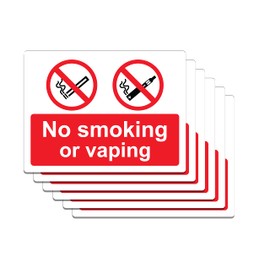 6 x No Smoking or Vaping Signs – No Smoking Adherent Vinyl Stickers (180mm x 135mm) Compliant with Regulations, Easy to Install, No Smoking Signs in Landscape Oreintation