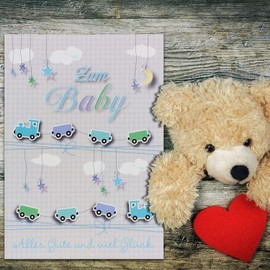 1 x XXL Baby Greetings Card for Birth DIN A4 – Large Baby Card – Set with Large Envelope DIN C4 – Toy Train – for Boys