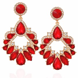 VANGETIMI Red Fashion Rhinestone Statement Drop Dangle Earrings Large Colorful Crystal Chandelier Earrings for Women Bridal Wedding Party Prom