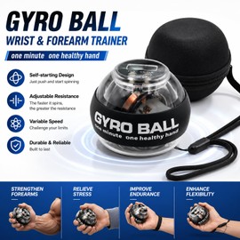 Gyro Ball Hand Exerciser & Power Ball Hand Exerciser Adjustable Resistance to Strengthen Fingers, Wrists, and Arms - Includes a Digital Counter for Stronger Wrist Bones and Muscle