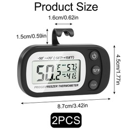 Fridge Thermometer Digital Freezer Thermometer with Hook with Large LCD Display Easy to Read LCD Display Min/Max Function 3 Support Methods °C/°F Convertible for Home Restaurants Bars 2 Pack