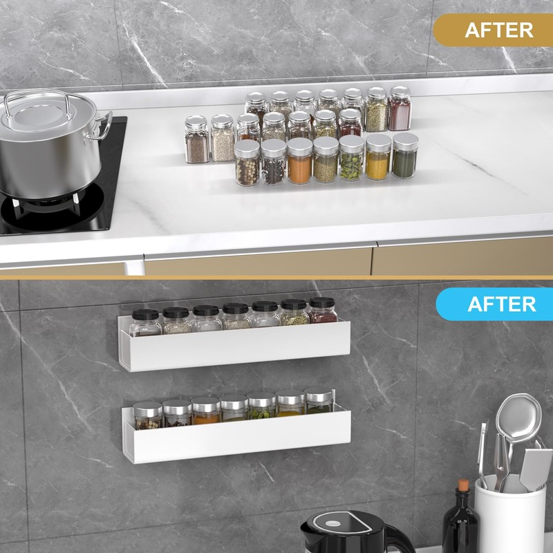 PMMASTO Adhesive Acrylic Spice Rack Organizer for Wall with Nano