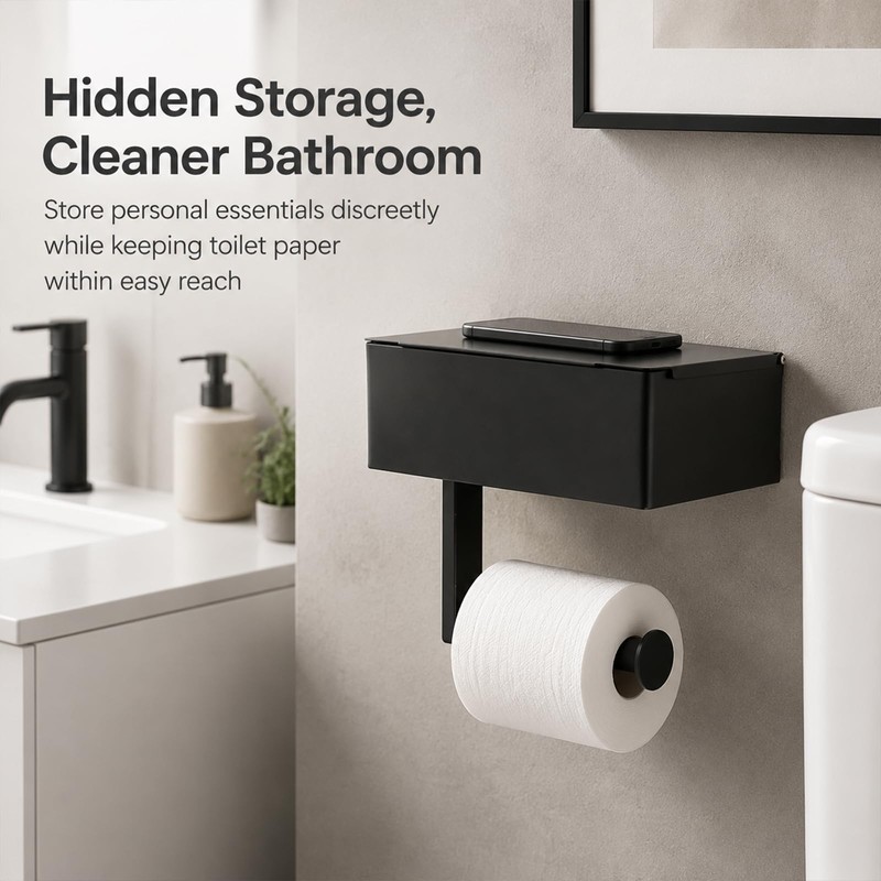 Toilet Paper Holder with Shelf & Storage - Wall Mount,