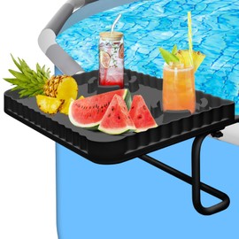 Pool Bar, Above Ground Pool Bar with 2 Drink Cup Holders,Poolside Table for Drinks & Snacks,Fits 3" or Less Frame Above Ground Pools Accessories (Black)