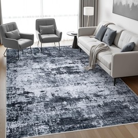 6x9 Area Rug Living Room Rug: Washable Modern Abstract Soft Thin Rug Indoor Floor No Slip Stain Resistant Carpet for Bedroom Dining Room Farmhouse Nursery Home Office - Black