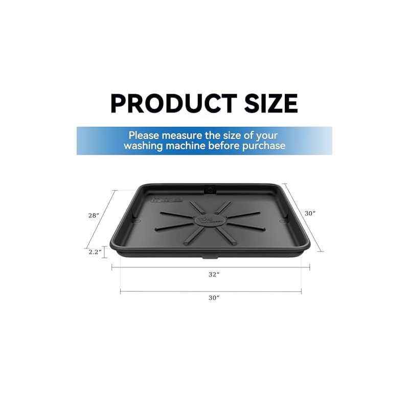 30x32inch Washing Machine Drain Pan, with Raised Edge, Features a
