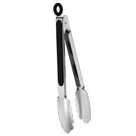 Lyxa SR 9-inch Stainless Steel Kitchen Tongs with Locking, Metal Food Tongs Non-Slip Grip (9")