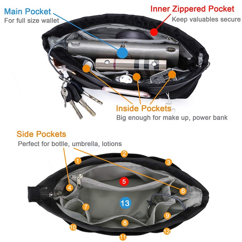 VANCORE Purse Organizer Insert with 13 Pockets, Zippered Top Insert