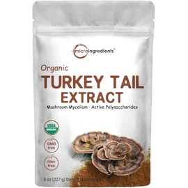 Micro Ingredients Organic Turkey Tail Mushroom Powder (50:1 Extract), 8 Ounce | Freeze Dried with Active Polysaccharides, Supports Immune Response & Cellular Level, Pet Friendly