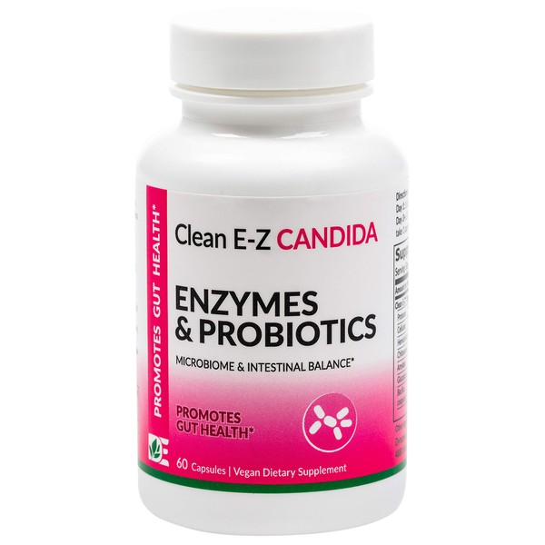 Clean E-Z Candida (60 Vegan Capsules) - Candida Cleanse, Digestion of Yeast Cell Walls, microflora Balance, probiotics, Therapeutic enzymes, Healthy Gut