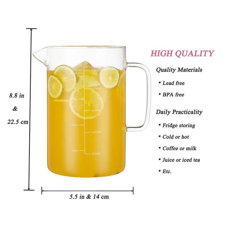 Glass Water Pitcher with Scale Line, Dinner Table jug, Large