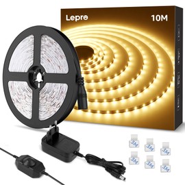 Lepro Lepro LED Strip 10M Warmweiss, LED Streifen Warmweiß 3000K Dimmbar, 2835 LED Band Selbstklebend 420 LEDs, Superhell LED Lichtband Leiste mit Netzteil, Lichterkette Kette für Innen Küche Heim Deko