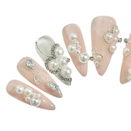 Gyaru Half and Half Handmade Nail Tips - Midi Long Oval (Parts Changed Due to Length (-1,000 Won)) / 갸루 반반 수제네일팁 - 미디 롱 오발(길이로인한파츠변경일부삭 (-1,000원)