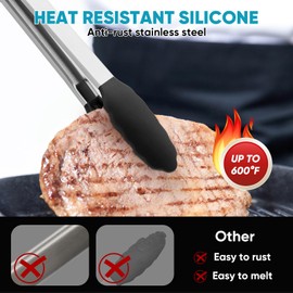 600℉ Heat Resistant Kitchen Tongs for Cooking with Silicone Tips,Maywe Tanso 17-Inch Stainless Steel Locking Cooking Tongs Food Tongs for BBQ,Cooking,Salad and Serving Food,Heavy Duty,Non-Stick,Black