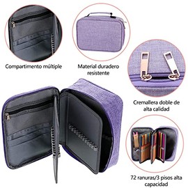 HONGHCL Bolsa Lápices - 72 Ranuras Estuche para Lapices de Gran Capacidad, Desmontable Portable Lápiz Bag, Bolsa Guarda Lápices Organizador para Uso Múltiple (Violeta)