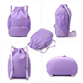 FAVORTALK Large Swimming Bag Waterproof Drawstring Bag Large Capacity Draw String Back with Mesh Bags and Zippered Bag Solid Color Gym Drawstring Backpack for Men Women - D29043