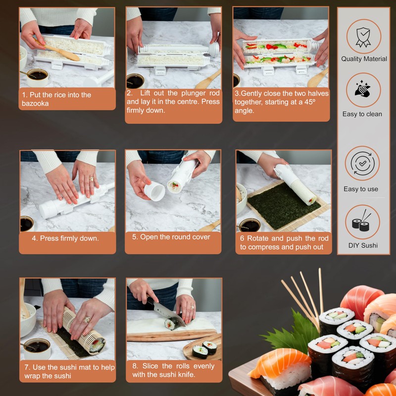 Sushi Making Kit 16 Pcs - Bamboo Sushi Rolling Mat