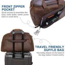 TIDING Full Grain Leather Duffel Bag for Men, 35L Weekender Overnight Gym Bag Carry On Travel Duffle Bag