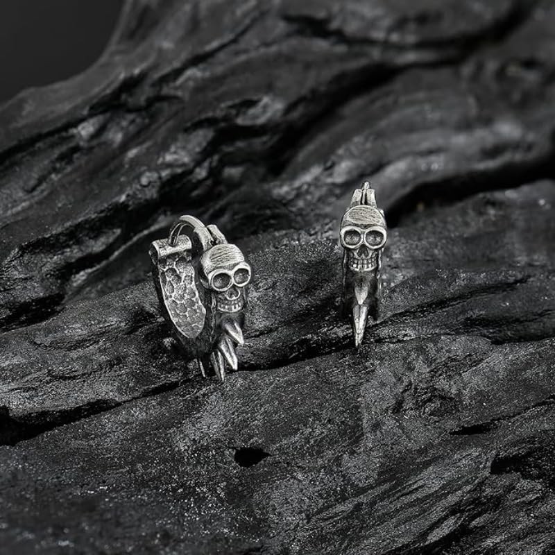 Stainless Steel Skull Huggie Hoop Earrings for Men Women Gothic