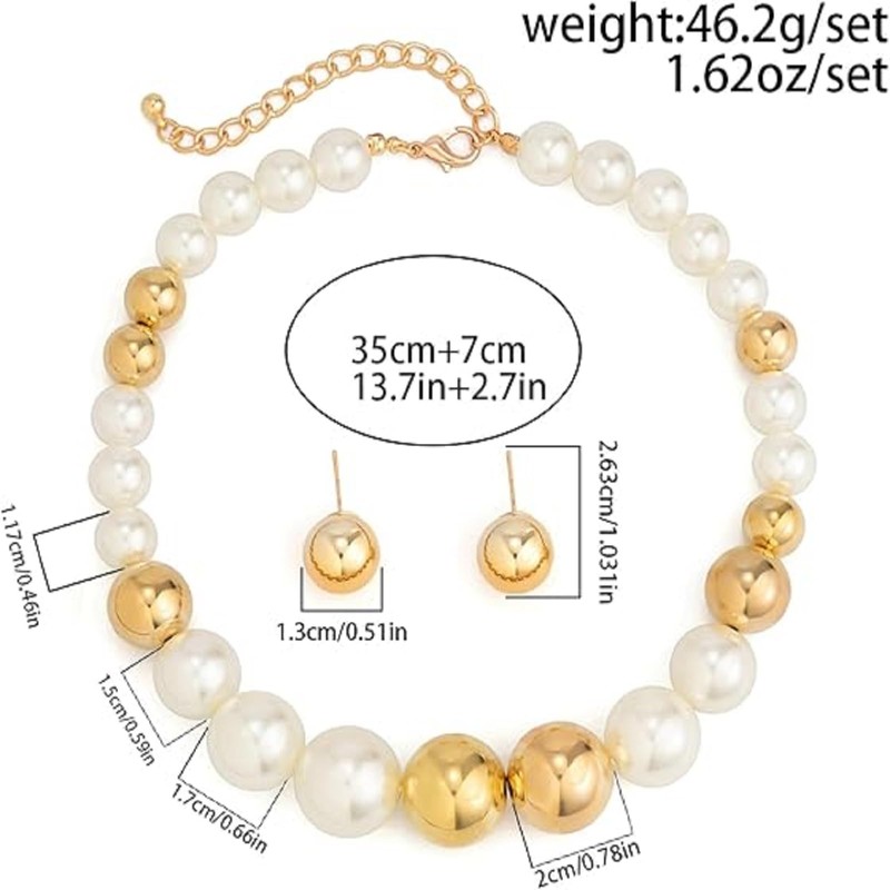 KONPJE - Juego de collar de perlas grandes para mujer,