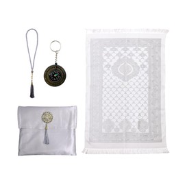 Kellegour Travel Prayer Rug Muslim,Foldable Prayer Mat for Muslims,Portable Prayer Carpet,Islam Prayer Carpet Mat,Soft Islamic Prayer Rug with Bag and Compas,Beads, Ramadan Gift (Silver Gray)