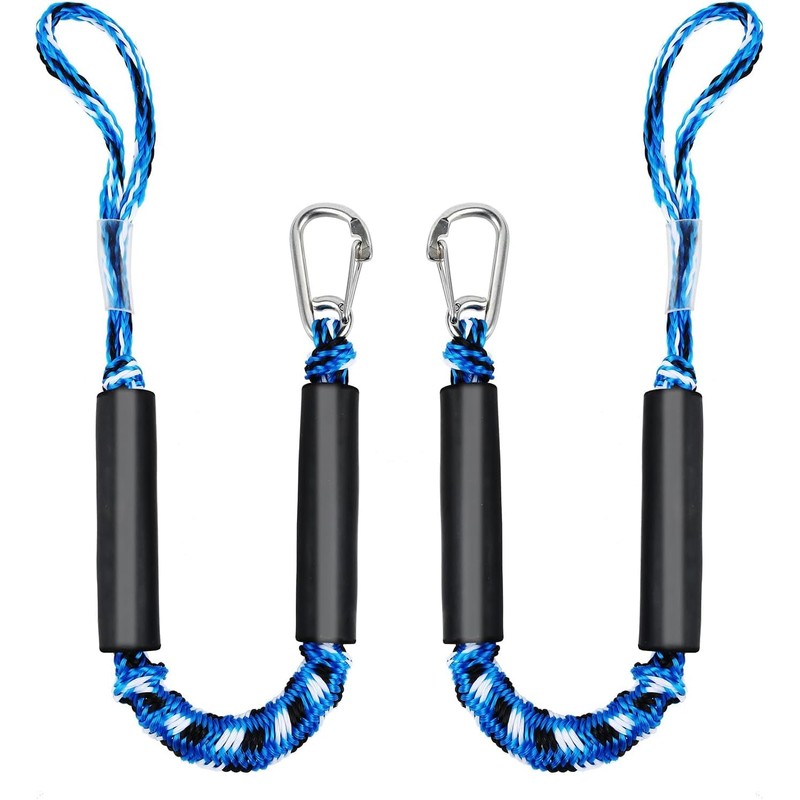 2 PK Blue Bungee Dock Lines for Boats 2FT with