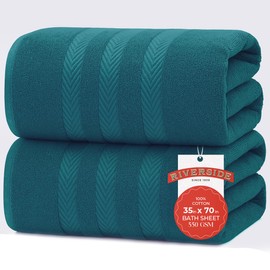 RIVERSIDE Luxury Bath Sheets Set of 2 – Extra Large 35 x 70 Inch Towels, 550 GSM – Quick Dry, Soft, Highly Absorbent, 100% Cotton Bathroom Towels for Spa & Shower - Teal