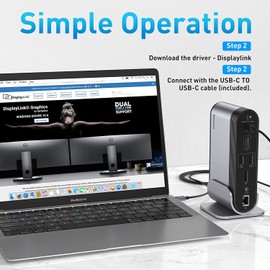 Baseus Docking Station, 16-in-1 USB C Hub to Display on 4 Monitors, 2 HDMI, 2 DP, 2 USB-C Ports, 3 USB3.0 Ports, 1000Mbps LAN Port, MicroSD/TF Card Reader, Compatible with Windows and MacOS Laptops
