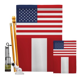 Nationality Peru US Friendship Garden House Flags Kit Regional Nation International World Country Particular Area Small Decorative Gift Yard Banner Double-Sided Made in USA 28 X 40
