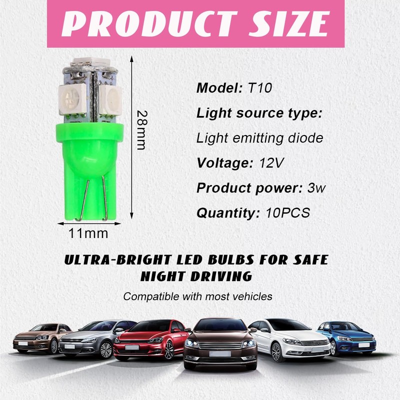 Ohleats 10PCS Car Interior LED Light Bulb, T10 5050 LED