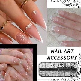 1 Box Nail Art Rhinestones, White Pearls for Nails, Half Round Pearl Balls, Nail Pendants, Stainless Steel Beads, White Flat Back Beads for Women, Nail Decorations