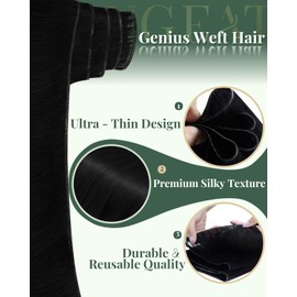 Ugeat Genius Weft Hair Extensions Human Hair Black Sew in Hair Extensions Jet Black Hand Tied Weft Hair Extension 18 Inch Natural Soft Remy Ends Luster Texture 50g